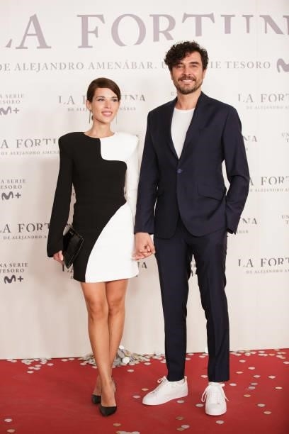 Nazareth Troya and Jose Manuel Seda attend the photocall of 'La Fortuna' premiere at Hotel VP Plaza España Design on September 28, 2021 in Madrid,...