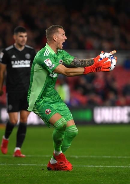 Sheffield United goalkeeper Robin Olsen reacts during the Sky Bet Championship match between Middlesbrough and Sheffield United at Riverside Stadium...
