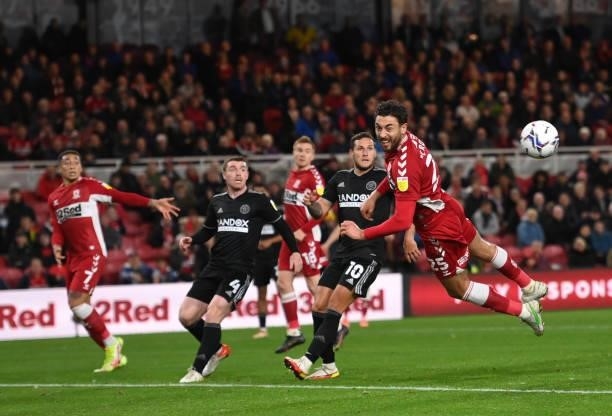 Middlesbrough player Matt Crooks in diving action during the Sky Bet Championship match between Middlesbrough and Sheffield United at Riverside...