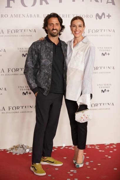 Matias Dumont and Raquel Sanchez-Silva attend the photocall of 'La Fortuna' premiere at Hotel VP Plaza España Design on September 28, 2021 in Madrid,...