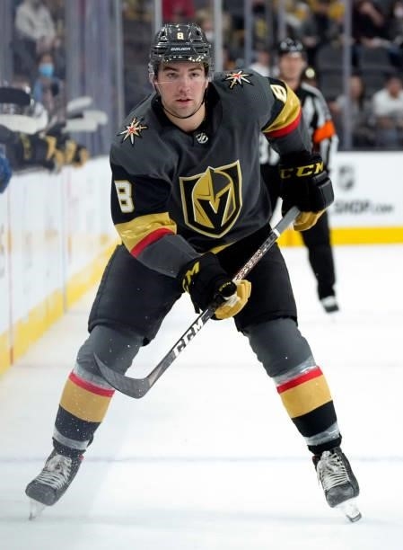 Jack Dugan of the Vegas Golden Knights skates during the third period against the Colorado Avalanche at T-Mobile Arena on September 28, 2021 in Las...