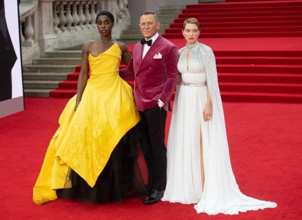 Lashana Lynch, Daniel Craig and Lea Seydoux attends the "No Time To Die