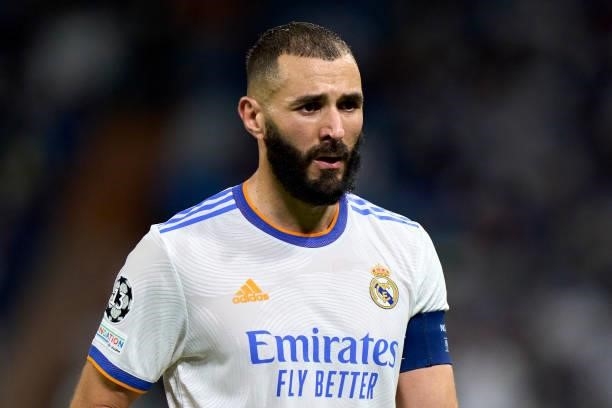 Karim Benzema of Real Madrid looks on during the UEFA Champions League group D match between Real Madrid and FC Sheriff at Estadio Santiago Bernabeu...