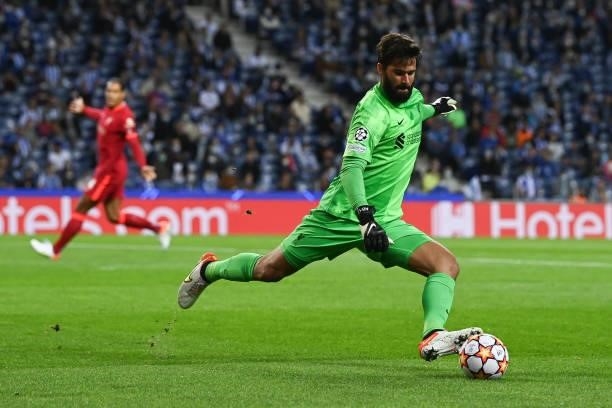 Alisson Becker of Liverpool FC looks on during the UEFA Champions League group B match between FC Porto and Liverpool FC at Estadio do Dragao on...
