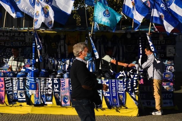 General view of a FC Porto merchandise stall outside the stadium prior to the UEFA Champions League group B match between FC Porto and Liverpool FC...