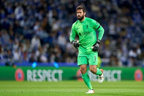 Alisson of Liverpool FC in action during the UEFA Champions League group B match between FC Porto and Liverpool FC at Estadio do Dragao on September...