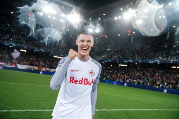 Benjamin Sesko of FC Salzburg reacts after the UEFA Champions League group G match between FC Salzburg and Lille OSC at Red Bull Arena on September...