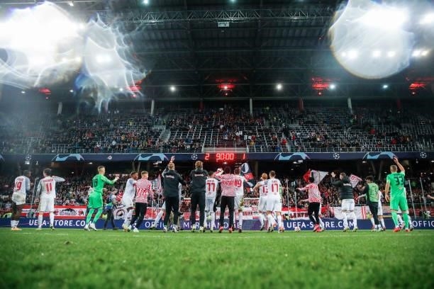 The team of FC Salzburg reacts after the UEFA Champions League group G match between FC Salzburg and Lille OSC at Red Bull Arena on September 29,...