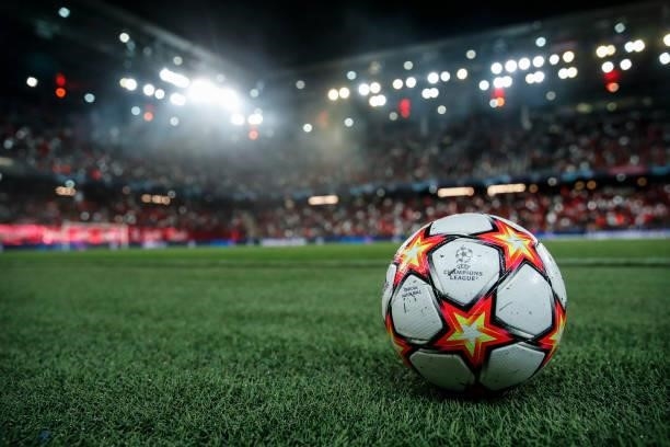 The official match ball prior to the UEFA Champions League group G match between FC Salzburg and Lille OSC at Red Bull Arena on September 29, 2021 in...