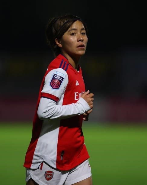 Mana Iwabuchi of Arsenal during the Vitality Women's FA Cup Quarter Final match between Arsenal and Tottenham Hotspur at Meadow Park on September 29,...