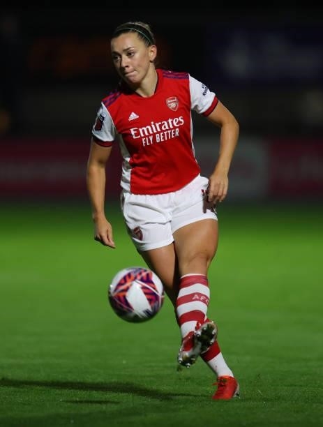 Katie McCabe of Arsenal during the Vitality Women's FA Cup Quarter Final match between Arsenal and Tottenham Hotspur at Meadow Park on September 29,...