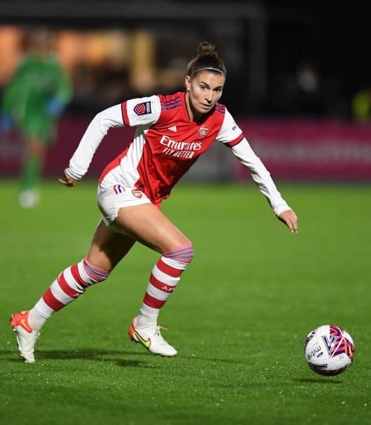 Steph Catley of Arsenal during the Women's FA Cup Quarter Final between Arsenal Women and Tottenham Hotspur Women at Meadow Park on September 29,...