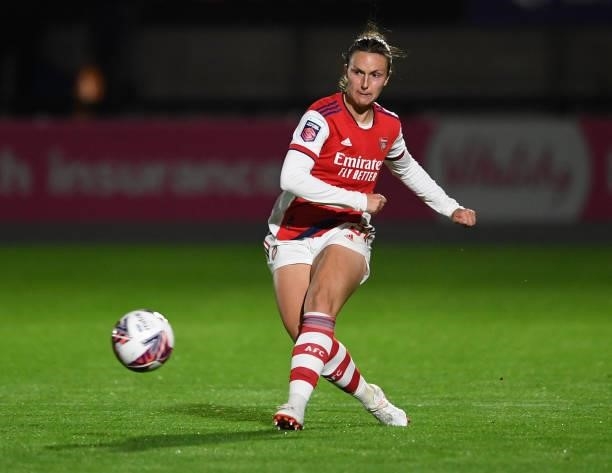Lotte Wubben-Moy of Arsenal during the Women's FA Cup Quarter Final between Arsenal Women and Tottenham Hotspur Women at Meadow Park on September 29,...