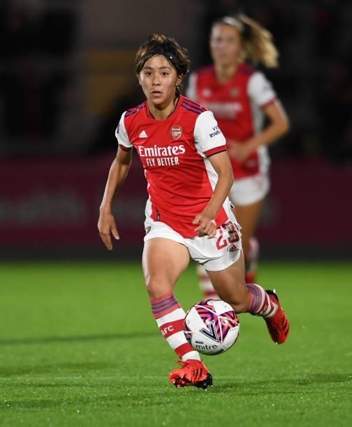 Mana Iwabuchi of Arsenal during the Women's FA Cup Quarter Final between Arsenal Women and Tottenham Hotspur Women at Meadow Park on September 29,...