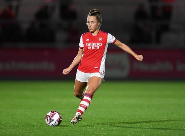 Lia Walti of Arsenal during the Women's FA Cup Quarter Final between Arsenal Women and Tottenham Hotspur Women at Meadow Park on September 29, 2021...