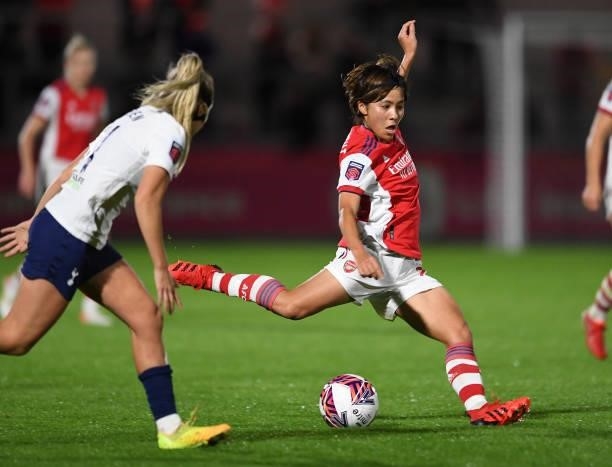 Mana Iwabuchi of Arsenal during the Women's FA Cup Quarter Final between Arsenal Women and Tottenham Hotspur Women at Meadow Park on September 29,...