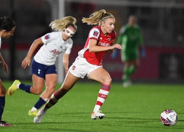 Leah Williamson of Arsenal during the Women's FA Cup Quarter Final between Arsenal Women and Tottenham Hotspur Women at Meadow Park on September 29,...