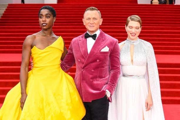 Lashana Lynch, Daniel Craig and Léa Seydoux attend the World Premiere of "NO TIME TO DIE