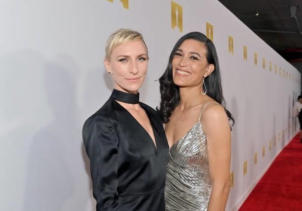 Mickey Sumner and Julia Jones attend the Academy Museum of Motion Pictures and Vanity Fair Premiere party at Academy Museum of Motion Pictures on...