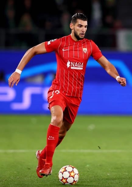 Rafa Mir of Sevilla FC controls the ball during the UEFA Champions League group G match between VfL Wolfsburg and Sevilla FC at Volkswagen Arena on...