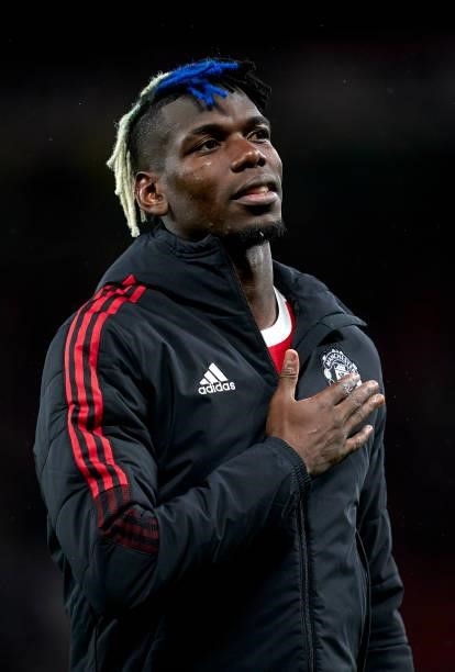 Paul Pogba of Manchester United celebrates following the UEFA Champions League group F match between Manchester United and Villarreal CF at Old...