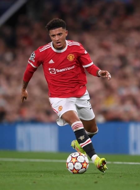 Jadon Sancho of Manchester United runs with the ball during the UEFA Champions League group F match between Manchester United and Villarreal CF at...