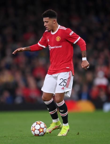 Jadon Sancho of Manchester United runs with the ball during the UEFA Champions League group F match between Manchester United and Villarreal CF at...