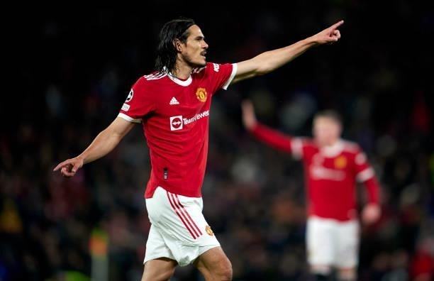 Edison Cavani of Manchester United reacts during the UEFA Champions League group F match between Manchester United and Villarreal CF at Old Trafford...