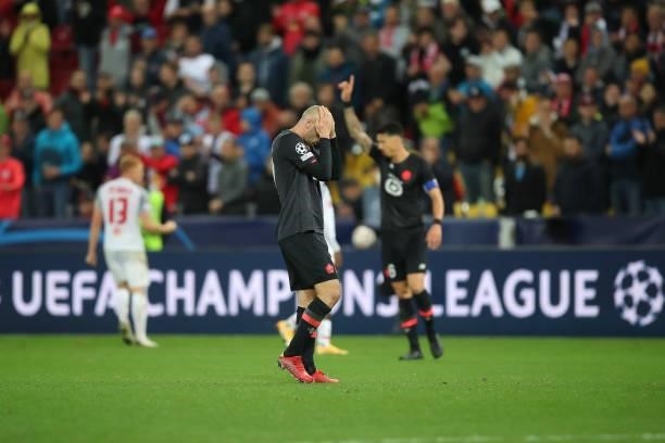 Burak Yilmaz of Lille OSC reacts during the UEFA Champions League group G match between FC Red Bull Salzburg and Lille OSC at Stadion Salzburg on...