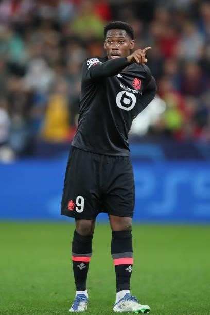 Jonathan David of Lille OSC gestures during the UEFA Champions League group G match between FC Red Bull Salzburg and Lille OSC at Stadion Salzburg on...