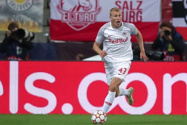 Rasmus Kristensen of FC Red Bull Salzburg in action during the UEFA Champions League group G match between FC Red Bull Salzburg and Lille OSC at...