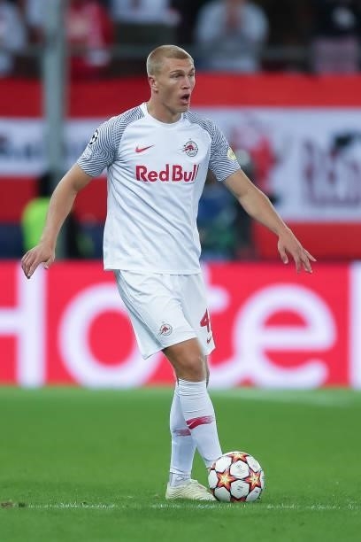 Rasmus Kristensen of FC Red Bull Salzburg in action during the UEFA Champions League group G match between FC Red Bull Salzburg and Lille OSC at...