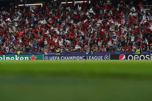 Fans are seen prio to the UEFA Champions League group G match between FC Red Bull Salzburg and Lille OSC at Stadion Salzburg on September 29, 2021 in...