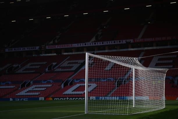Goal posts ahead of the UEFA Champions League group F match between Manchester United and Villarreal CF at Old Trafford on September 29, 2021 in...