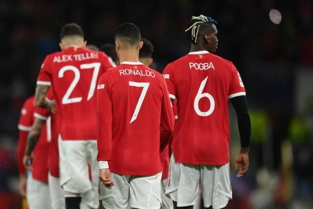 Cristiano Ronaldo, Alex Telles and Paul Pogba of Manchester United during the UEFA Champions League group F match between Manchester United and...