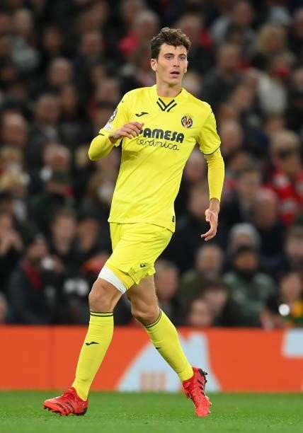 Pau Torres of Villarreal in action during the UEFA Champions League group F match between Manchester United and Villarreal CF at Old Trafford on...