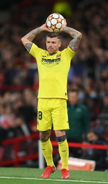 Alberto Moreno of Villarreal in action during the UEFA Champions League group F match between Manchester United and Villarreal CF at Old Trafford on...