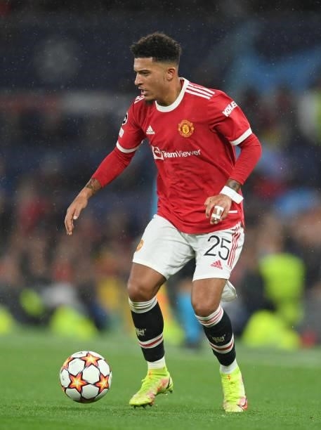 Jadon Sancho of Manchester United in action during the UEFA Champions League group F match between Manchester United and Villarreal CF at Old...