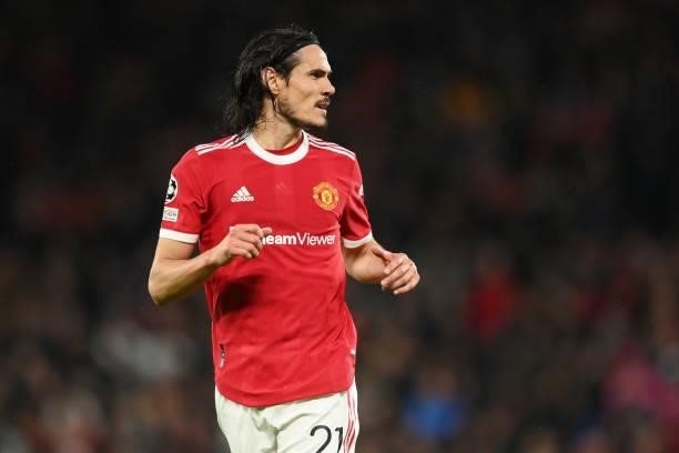 Edinson Cavani of Manchester United in action during the UEFA Champions League group F match between Manchester United and Villarreal CF at Old...