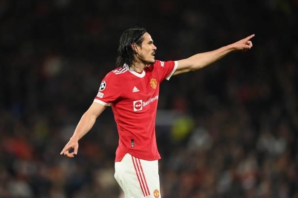 Edinson Cavani of Manchester United in action during the UEFA Champions League group F match between Manchester United and Villarreal CF at Old...