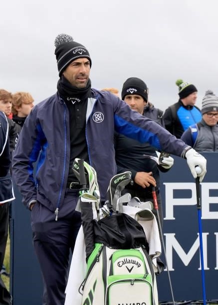 Alvaro Quiros of Spain waits to play his tee shot on the fifth hole during the first round of The Alfred Dunhill Links Championship at The Old Course...