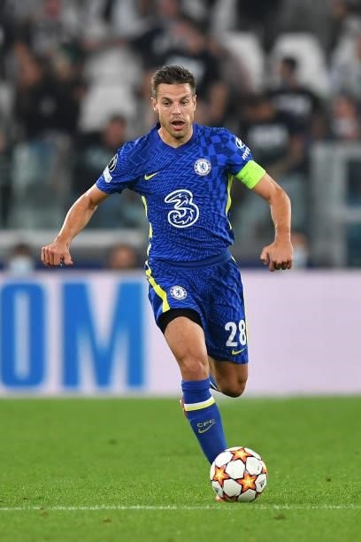 Cesar Azpilicueta of Chelsea FC in action during the UEFA Champions League group H match between Juventus and Chelsea FC at Allianz Stadium on...