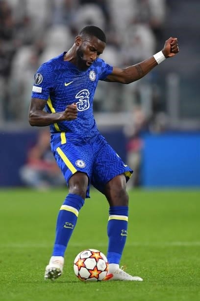 Antonio Rudiger of Chelsea FC in action during the UEFA Champions League group H match between Juventus and Chelsea FC at Allianz Stadium on...