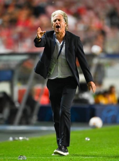 Head coach Jorge Jesus of SL Benfica reacts during the UEFA Champions League group E match between SL Benfica and FC Barcelona at Estadio da Luz on...