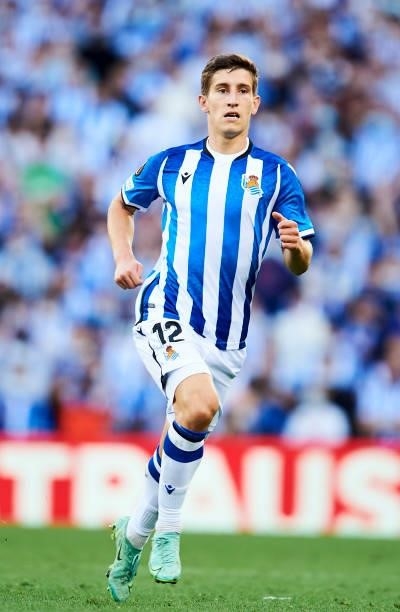 Aihen Munoz of Real Sociedad in action during the UEFA Europa League group B match between Real Sociedad and AS Monaco at Estadio Anoeta on September...