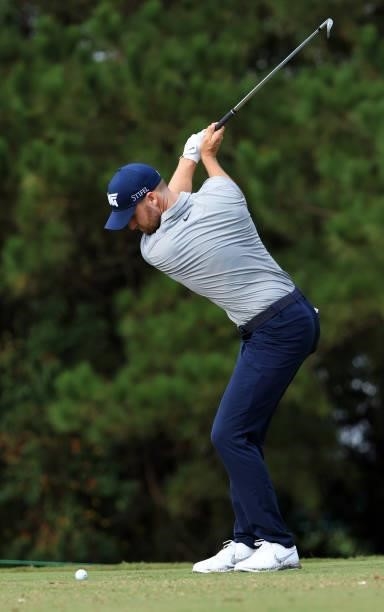 Wyndham Clark plays his shot from the 13th tee during round one of the Sanderson Farms Championship at Country Club of Jackson on September 30, 2021...