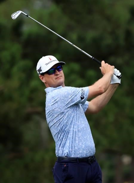 Zach Johnson plays his shot from the 13th tee during round one of the Sanderson Farms Championship at Country Club of Jackson on September 30, 2021...