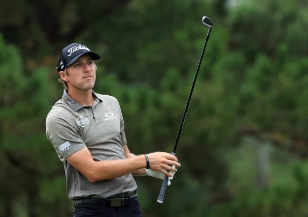 Richy Werenski plays his shot on the 13th tee during round one of the Sanderson Farms Championship at Country Club of Jackson on September 30, 2021...