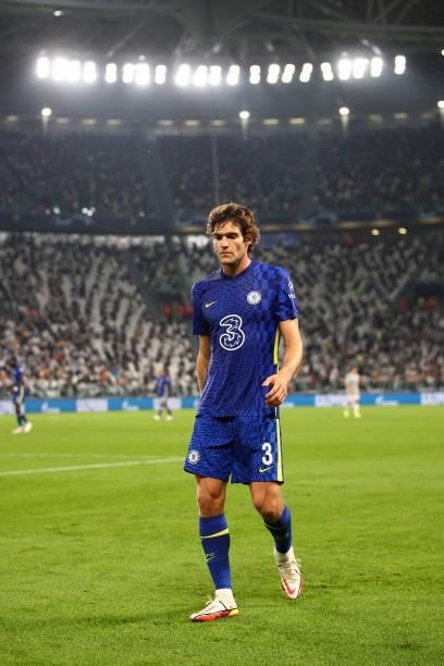 Marcos Alonso of Chelsea in action during the UEFA Champions League group H match between Juventus and Chelsea FC at on September 29, 2021 in Turin,...