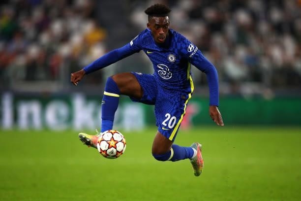 Callum Hudson-Odoi of Chelsea in action during the UEFA Champions League group H match between Juventus and Chelsea FC at on September 29, 2021 in...
